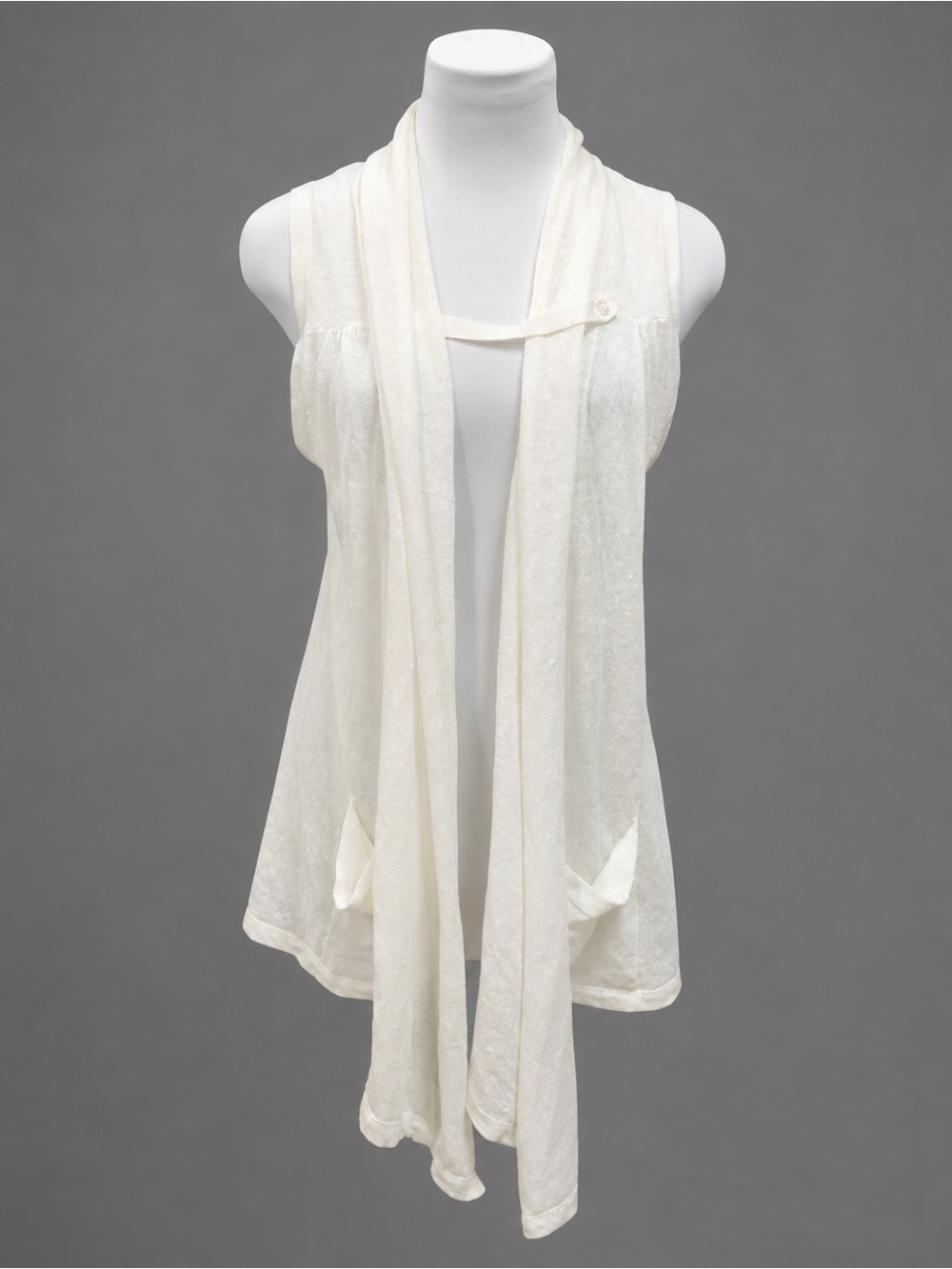 White Draping Hi Low Sheer Sleeveless Vest Jacket